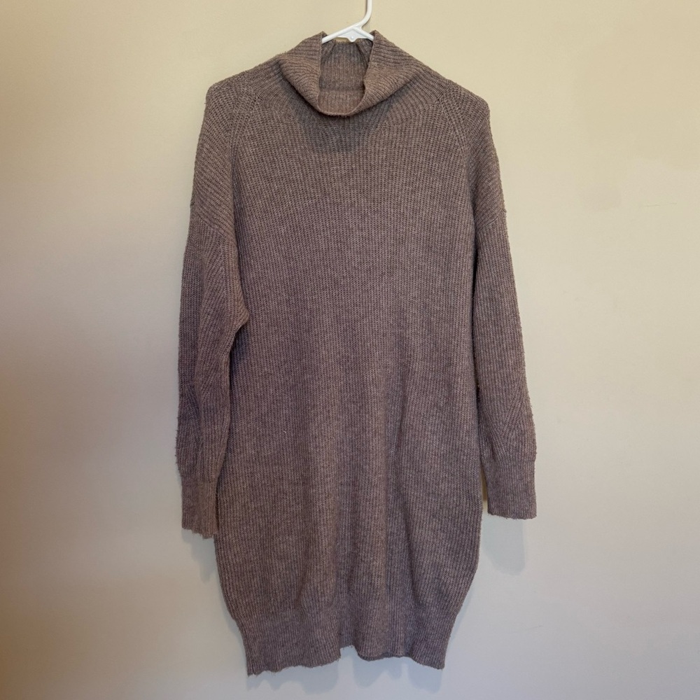 Aerie Cozyup Funnel Neck Taupe Sweater Dress size Small